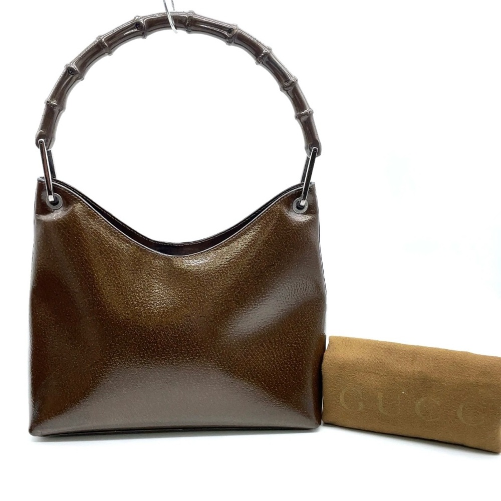 Gucci Brown Leather Shoulder Bag Bamboo Handle